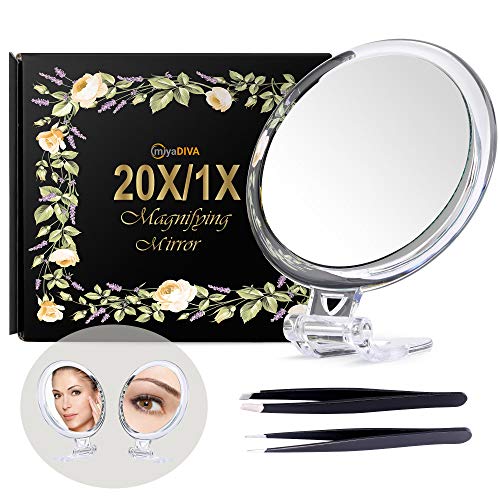 5 Inch Magnifying Mirror 20X with Blackhead Tweezer Kit, Handheld Mirror with...