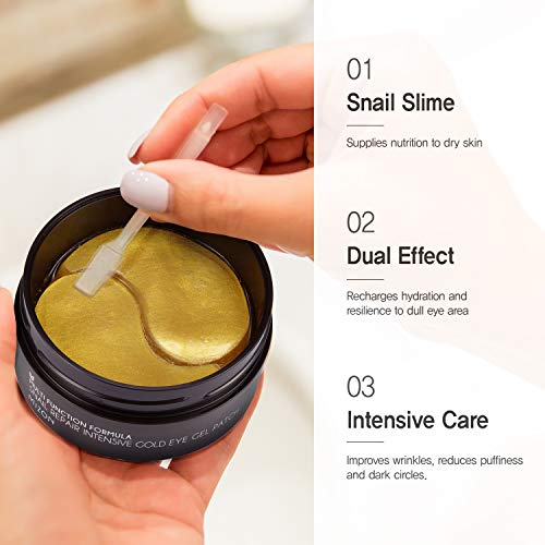 Under Eye Collagen Patches Eye Masks with 24K Gold and Snail, Eye Gel Treatme...