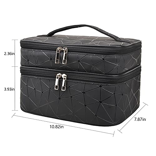 MKPCW makeup bag Double-layer cosmetic bag with brush bag and divider (Black)