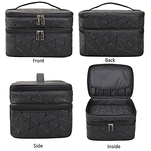 MKPCW makeup bag Double-layer cosmetic bag with brush bag and divider (Black)