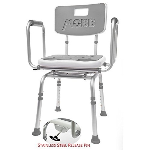 MOBB Premium Bathroom Swivel Shower Chair Bath Bench with Back, 360 Degree Sw...