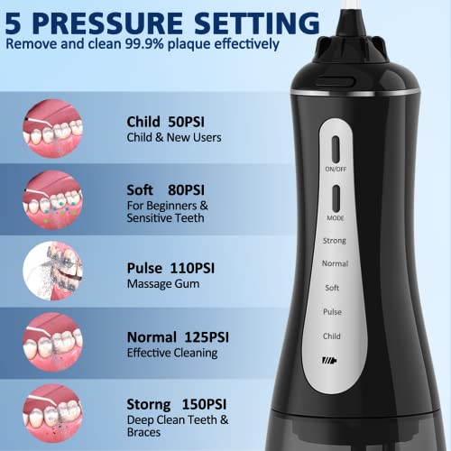 MOCEL Water Dental Flosser Oral Irrigator with 5 Modes, 350ml Cordless Water ...