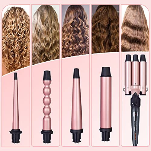 Wand Curling Iron, Curling Wand Set, MOCEMTRY Professional 5 in 1 Hair Curlin...