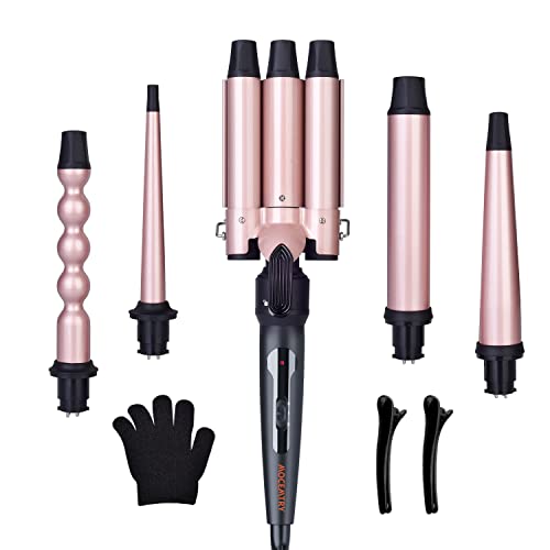 Wand Curling Iron, Curling Wand Set, MOCEMTRY Professional 5 in 1 Hair Curlin...