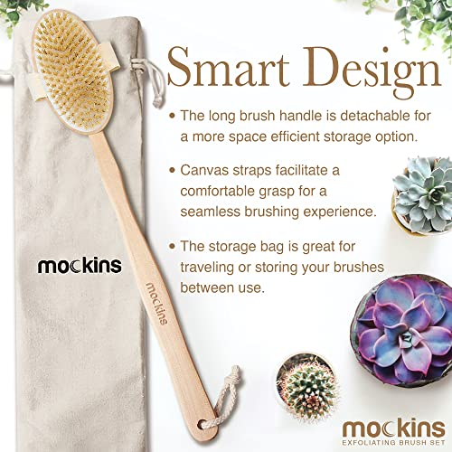 Mockins Natural Boar Body Brush Set with Detachable Cellulite Brush , Long Wo...