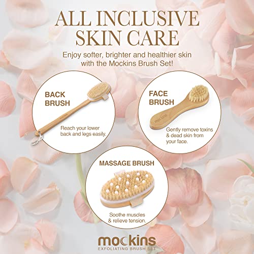 Mockins Natural Boar Body Brush Set with Detachable Cellulite Brush , Long Wo...