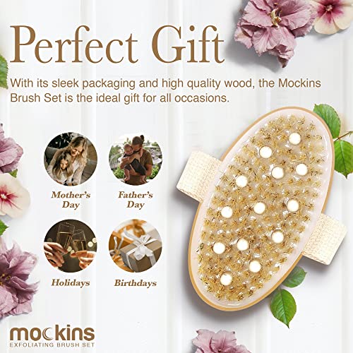 Mockins Natural Boar Body Brush Set with Detachable Cellulite Brush , Long Wo...