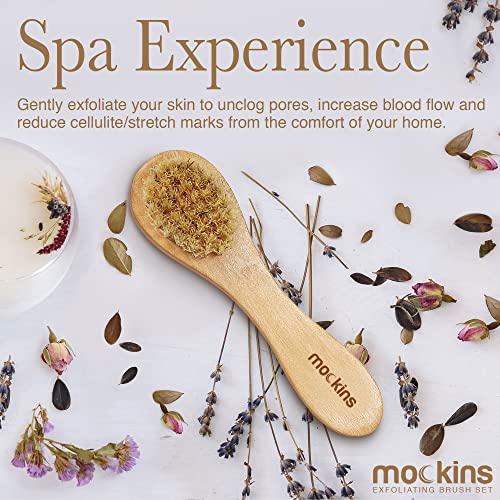 Mockins Natural Boar Body Brush Set with Detachable Cellulite Brush , Long Wo...