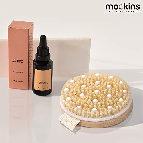 Mockins Natural Boar Bristle Body Brush Set with Detachable Cellulite Massage...