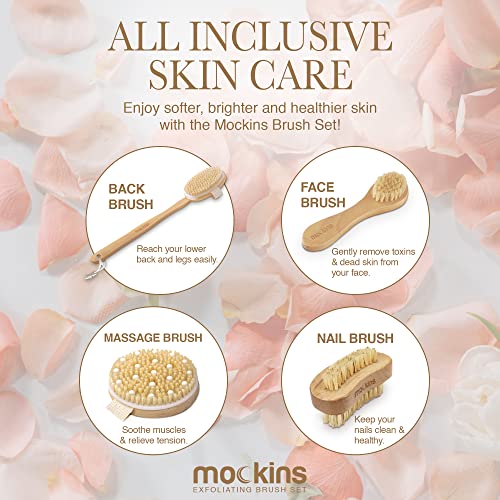 Mockins Natural Boar Bristle Body Brush Set with Detachable Cellulite Massage...
