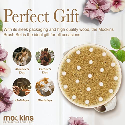 Mockins Natural Boar Bristle Body Brush Set with Detachable Cellulite Massage...