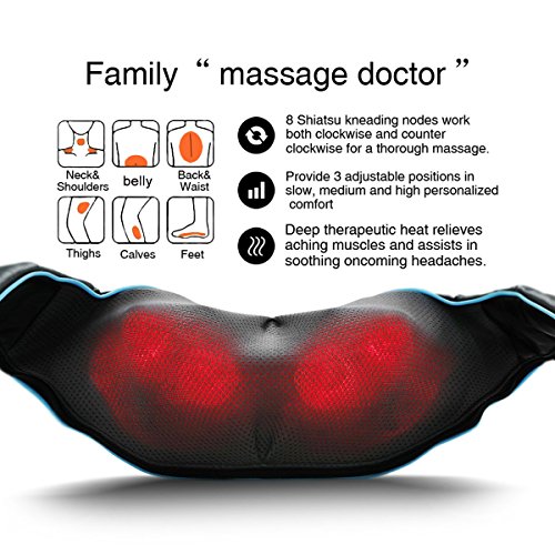 Shiatsu Back Shoulder and Neck Massager with Heat, Electric Deep Tissue 4D Kn...
