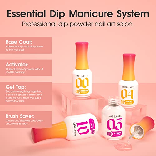 Modelones 4 Pcs 15ml Dip Powder Liquid Set with Base Coat / Top Coat / Activa...