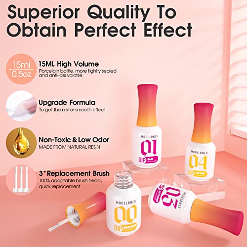 Modelones 4 Pcs 15ml Dip Powder Liquid Set with Base Coat / Top Coat / Activa...