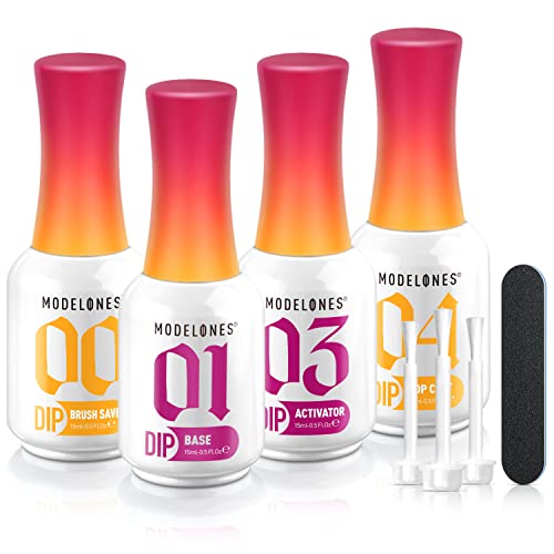 Modelones 4 Pcs 15ml Dip Powder Liquid Set with Base Coat / Top Coat / Activa...