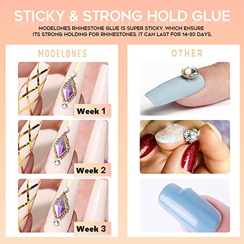 Modelones 5ml×2 Nail Art Rhinestone Glue Gel Wipe-Off Adhesive Resin Gems Jew...