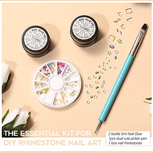 Modelones 5ml×2 Nail Art Rhinestone Glue Gel Wipe-Off Adhesive Resin Gems Jew...