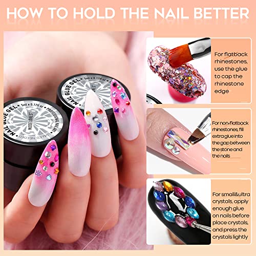 Modelones 5ml×2 Nail Art Rhinestone Glue Gel Wipe-Off Adhesive Resin Gems Jew...