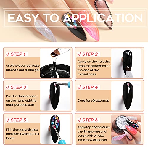 Modelones 5ml×2 Nail Art Rhinestone Glue Gel Wipe-Off Adhesive Resin Gems Jew...