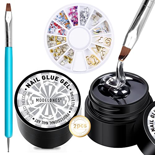 Modelones 5ml×2 Nail Art Rhinestone Glue Gel Wipe-Off Adhesive Resin Gems Jew...