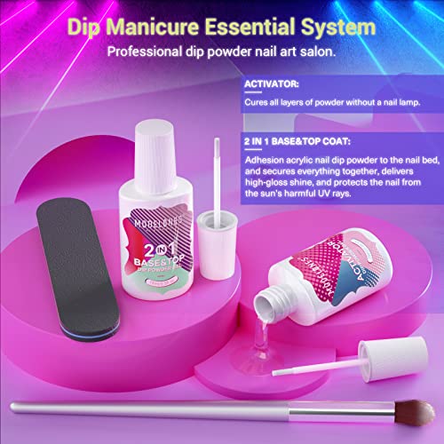 Modelones 6 Colors Dip Powder Nail Kit Starter, 12Pcs Neon Acrylic Dipping Po...
