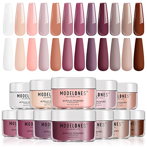 Modelones Acrylic Powder Set, 12 Colors Acrylic Nail Powder Pink Nude Profess...