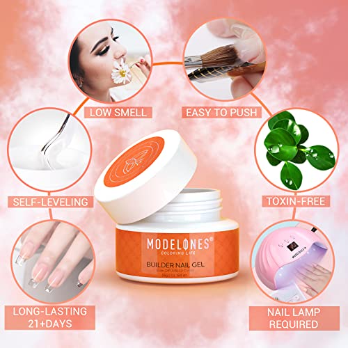 Modelones Builder Nail Gel - 2oz Clear Hard Gel for Nails, Nail Extension Gel...