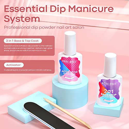 Modelones Dip Powder Liquid Set with 15ml 2 in 1 Base & Top Coat and Activato...
