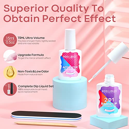 Modelones Dip Powder Liquid Set with 15ml 2 in 1 Base & Top Coat and Activato...