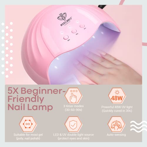 Modelones Gel Nail Polish Kit With 48W U V Light LED Nail Lamp, 6 Colors Nude...