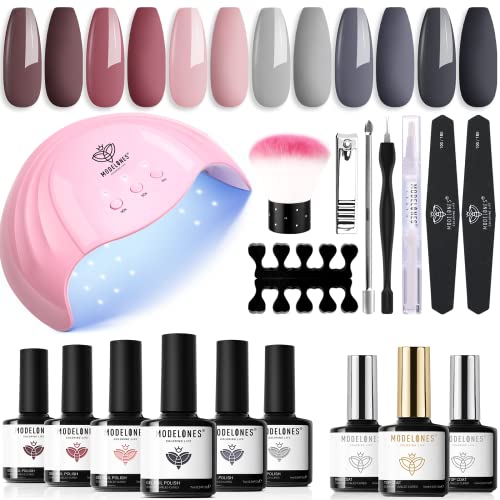 Modelones Gel Nail Polish Kit With 48W U V Light LED Nail Lamp, 6 Colors Nude...