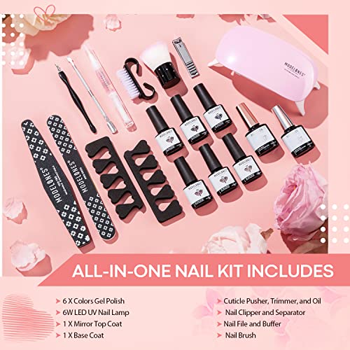 Modelones Gel Nail Polish Kit with Nail Lamp 6 Colors Fingernail Polish Porta...