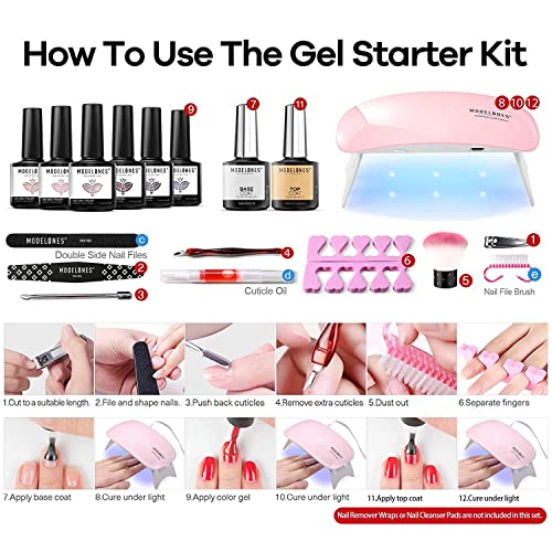 Modelones Gel Nail Polish Kit with Nail Lamp 6 Colors Fingernail Polish Porta...