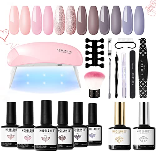 Modelones Gel Nail Polish Kit with Nail Lamp 6 Colors Fingernail Polish Porta...