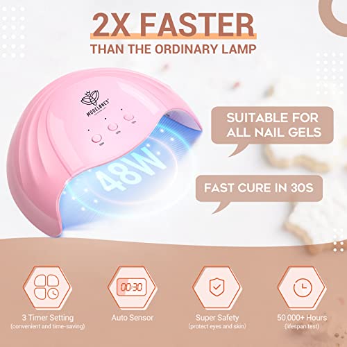 Modelones Gel Nail Polish Kit with U V Light 48W Nail Dryer 7 Nude Colors Gel...