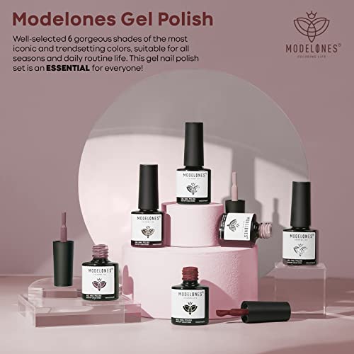 Modelones Gel Nail Polish Set, 6 Colors Burgundy Red Brown Gel Polish Set Cha...