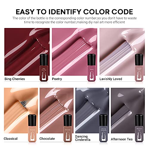 Modelones Gel Nail Polish Set - 7 Colors Nude Pink Brown Gray Soak off Nail P...