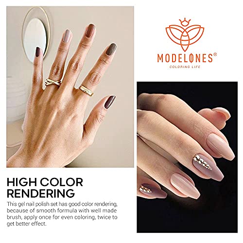 Modelones Gel Nail Polish Set - 7 Colors Nude Pink Brown Gray Soak off Nail P...