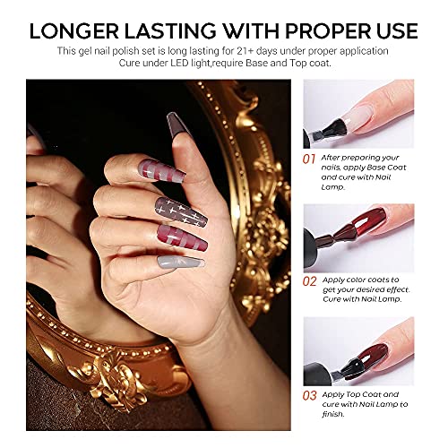 Modelones Gel Nail Polish Set - 7 Colors Nude Pink Brown Gray Soak off Nail P...