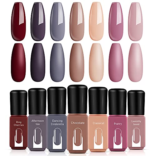 Modelones Gel Nail Polish Set - 7 Colors Nude Pink Brown Gray Soak off Nail P...