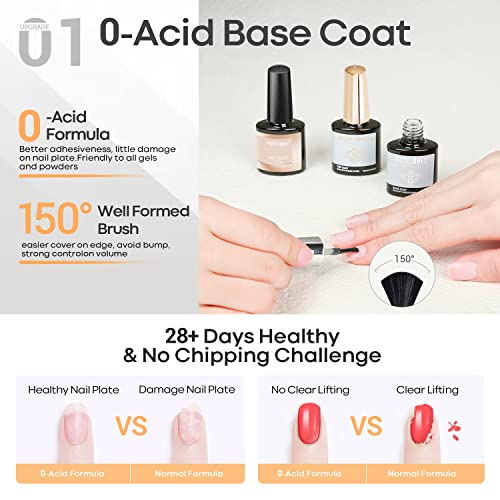 Modelones Gel Top Coat and Base Coat With Nail Primer, 3Pcs No Wipe Base and ...