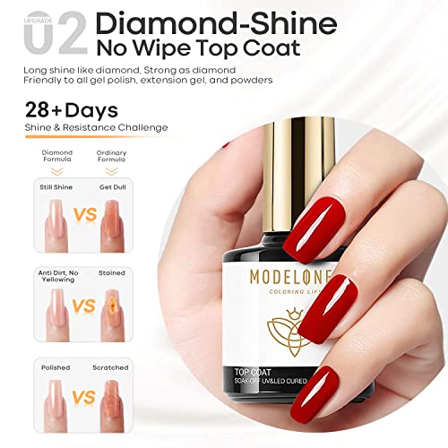 Modelones Gel Top Coat and Base Coat With Nail Primer, 3Pcs No Wipe Base and ...