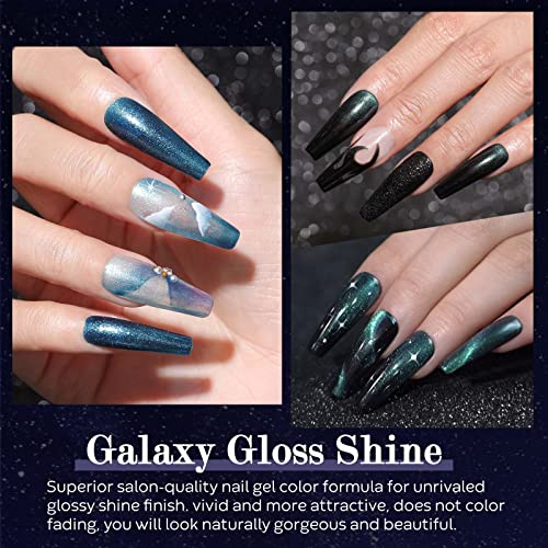 Modelones Glitter Gel Nail Polish Set, 6 Colors Milky Way Collection, Black C...