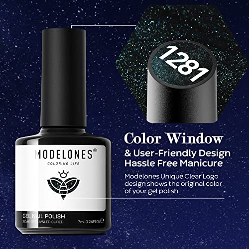 Modelones Glitter Gel Nail Polish Set, 6 Colors Milky Way Collection, Black C...