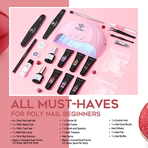 Modelones Poly Extension Gel Nail Kit - 6 Colors with 48W Nail Lamp Slip Solu...