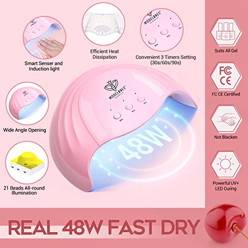 Modelones Poly Extension Gel Nail Kit - 6 Colors with 48W Nail Lamp Slip Solu...