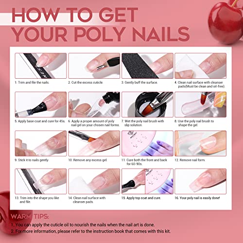 Modelones Poly Extension Gel Nail Kit - 6 Colors with 48W Nail Lamp Slip Solu...
