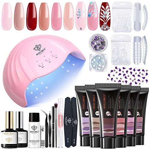 Modelones Poly Extension Gel Nail Kit - 6 Colors with 48W Nail Lamp Slip Solu...