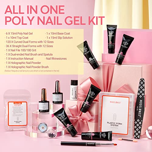 Modelones Poly Nail Gel Kit- 6 Colors Enhancement Nail Extension Gel Kit with...