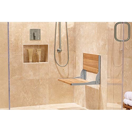Moen DN7110 Home Care Wall Mounted Teak Wood Aluminum Folding Shower Seat, Ch...